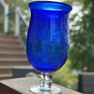 Cobalt Blue Bubbled Glass Vase or Candle Holder